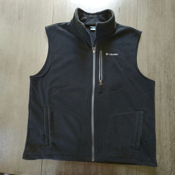 Columbia Fleece Vest Mens Extra Large XL Black Camping Hiking Outdoors Fishing - Picture 1 of 5